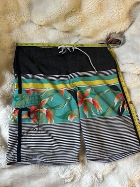 Mossimo Supply Co. Teal Floral Stripe Cargo Swim Shorts